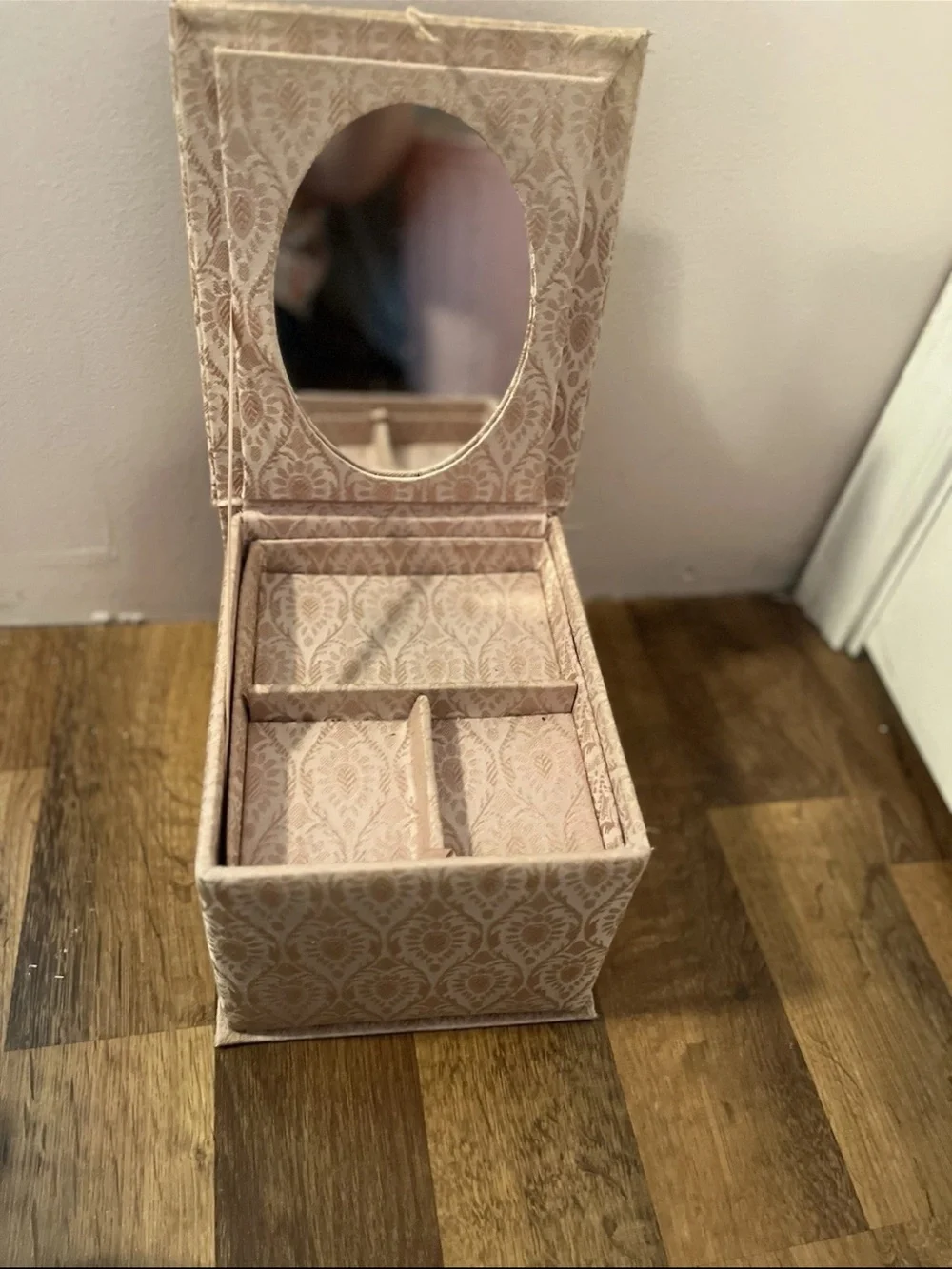 Decorative Fabric Jewelry Box in Pink and Gold. Coquette. Pattern. Vintage.